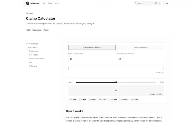 CSS Clamp Calculator screenshot