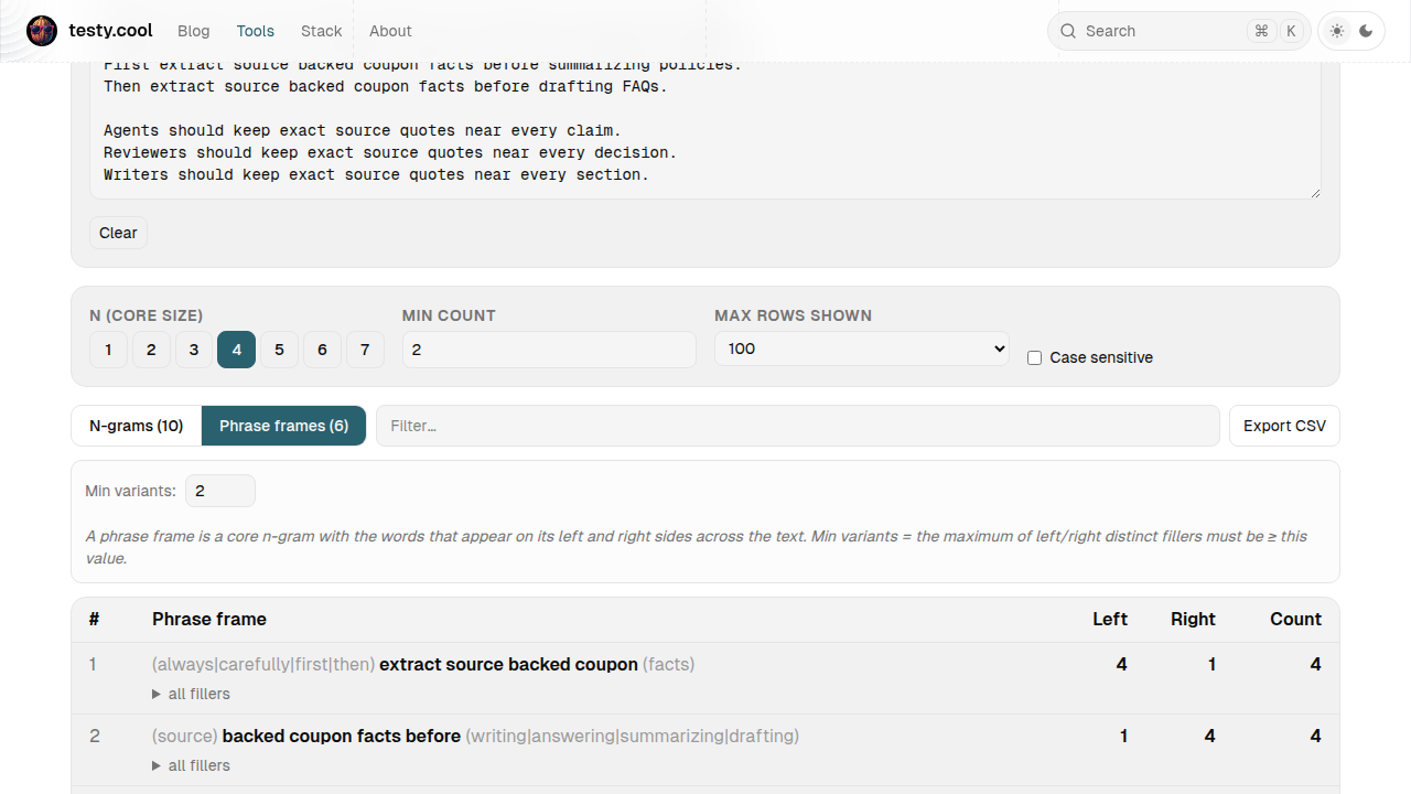 N-gram Viewer & Phrase Frames screenshot