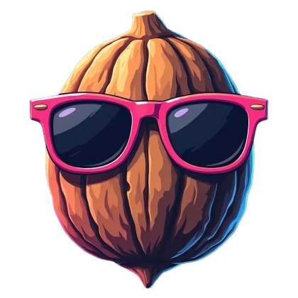 Stylized walnut wearing pink sunglasses logo
